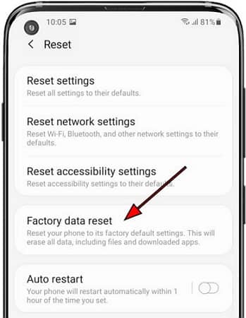 Factory data reset samsung s22