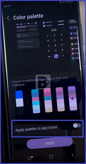 Toggle off - apply palette to app icons